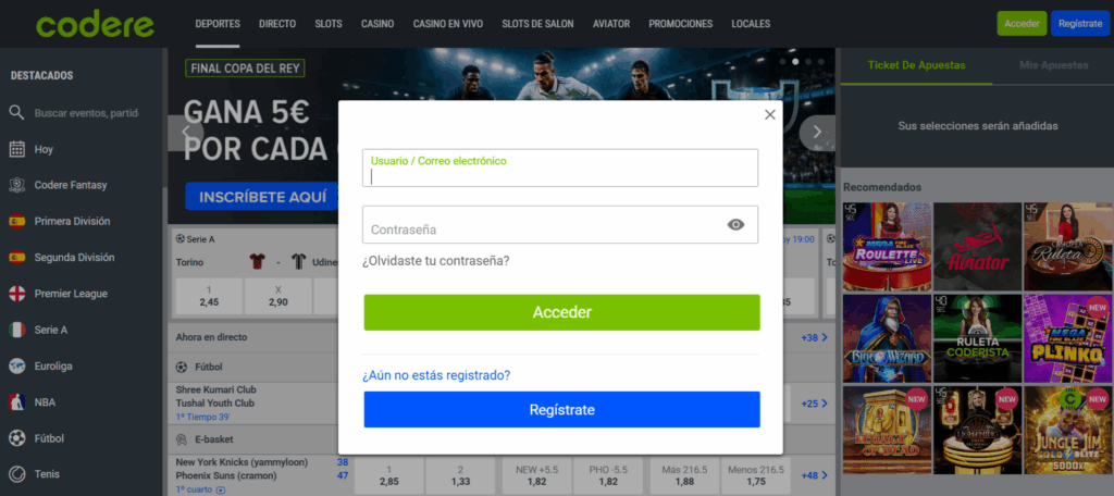 Registro en Codere